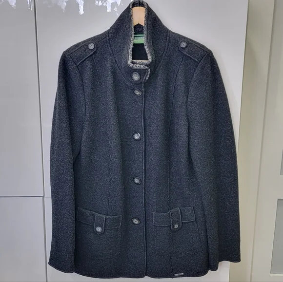 Geiger Austria Grey Boiled Wool Jacket Mock Neck Button Coat Women’s EU 40 US M - Picture 4 of 17